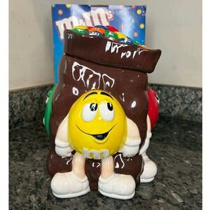 M&M's Ceramic Cookie Jar Vintage 2002 Red Yellow Green Characters Candy Bag